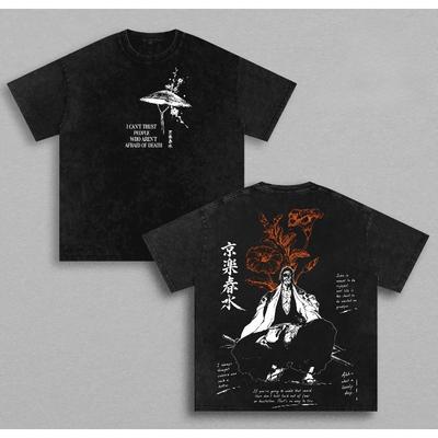 Manga BLEACH Kyoraku Shunsui T-Shirt Sommer Lässig Kurzarm Oversize T-Shirt Kleidung Herren Kleidung Vintage Gewaschenes Baumwoll-T-Shirt