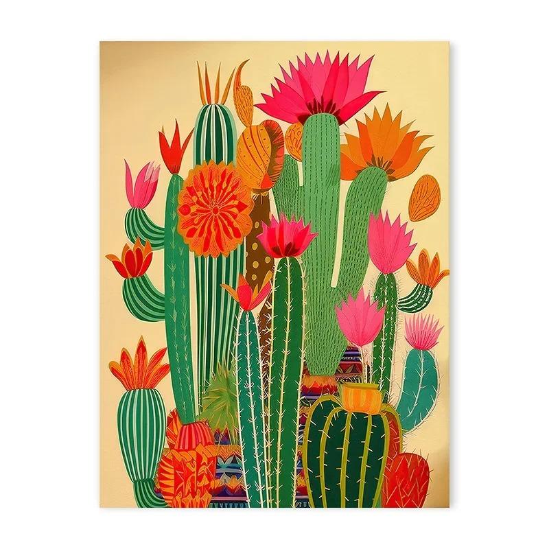 

Vintage Mexican Cactus Posters Print Colorful Floral Aesthetic Art Canvas Painting for Modern Living Room Corridor Wall Decor 20x30cm