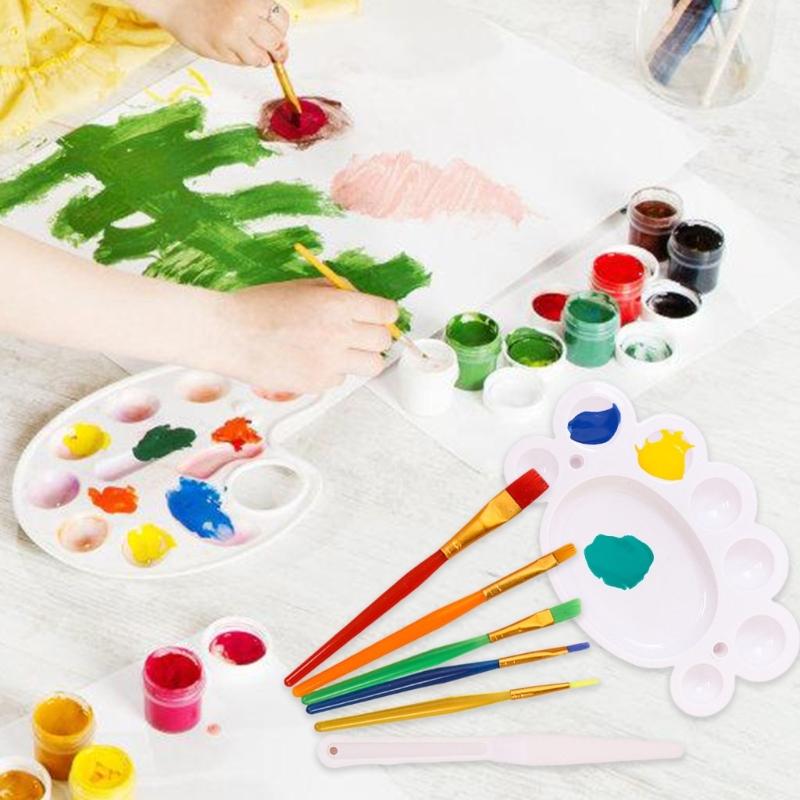 7Pcs Kids Paintbrush Palettes Smearing Tool Set, Toddler Watercolor Paint Brush and Flat Tip Craft Paint Brushes