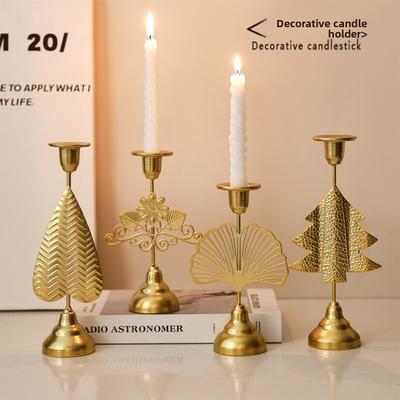 New Retro European Style Candlestick Holder Iron Decor Candle Stand Ornaments Holder Candlelight Dinner Props Christmas Gift