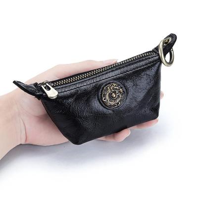 Petit porte-monnaie rétro en cuir de vache pour femmes et porte-clés pour rouge à lèvres