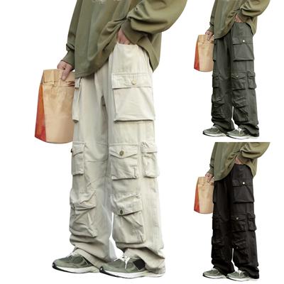 Autumn And Winter Men's Solid Color Loose Straight Tube Pants With Multiple Pockets For Work Pants