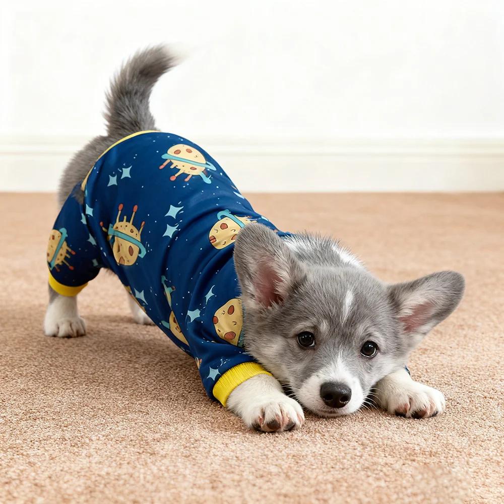 Soft Cotton Dog Pajamas Onesie for Small Medium Dogs - Polyester, Cozy, Wrinkle-Resistant Four-Legged Pet Apparel