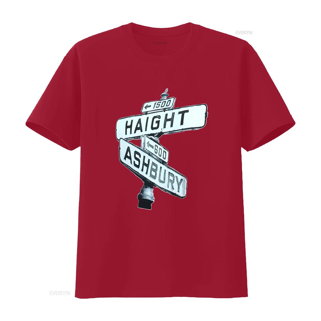 Haight Ashbury Street Sign San Francisco Pre Shrunk 100 Cotton Hand Screened T Shirt Vintage Washed Stylish Streetwear