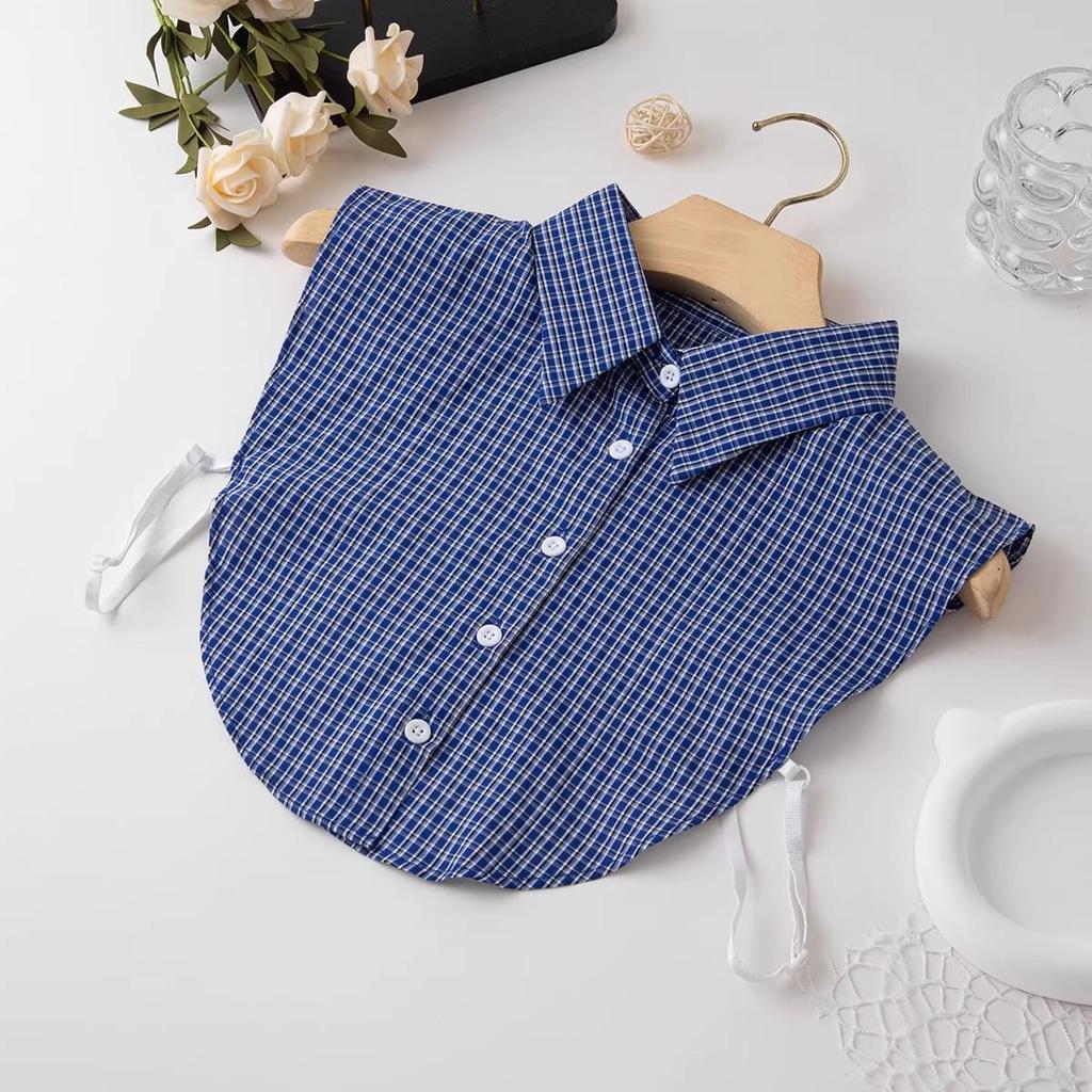 Versatile Blue Plaid Faux Collar for Girls: Multifunctional Layer for Spring, Autumn, and Winter