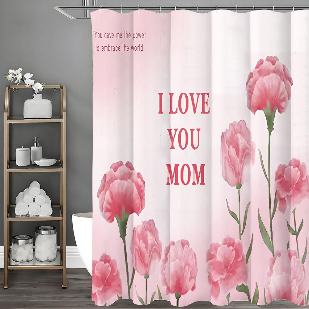 

Mother s Day Carnation I Love You Mom Text Shower Curtain, Bathroom Decorative Shower Curtain, Waterproof Shower Curtain with Ho 90*180cm