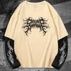 Gotisches Dunkles Muster Bedrucktes Herren Sommer Lässiges Langarm Color-Blocking T-Shirt