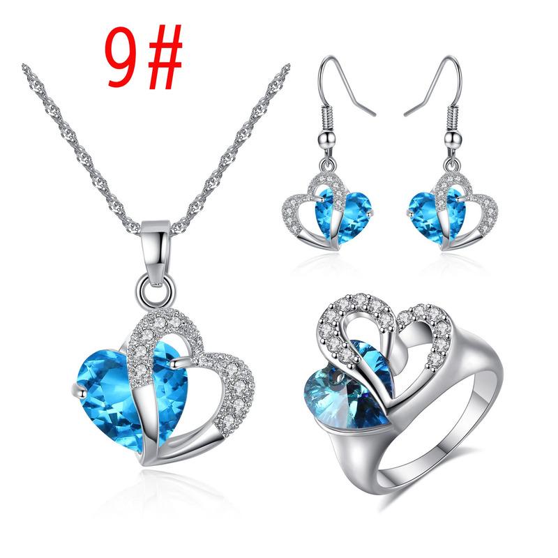 

Scione Кристалл Циркон Сердце Сестра Сердце Ожерелье Серьги Серьги Набор Популярные DIY Рождественские подарки 9 синий