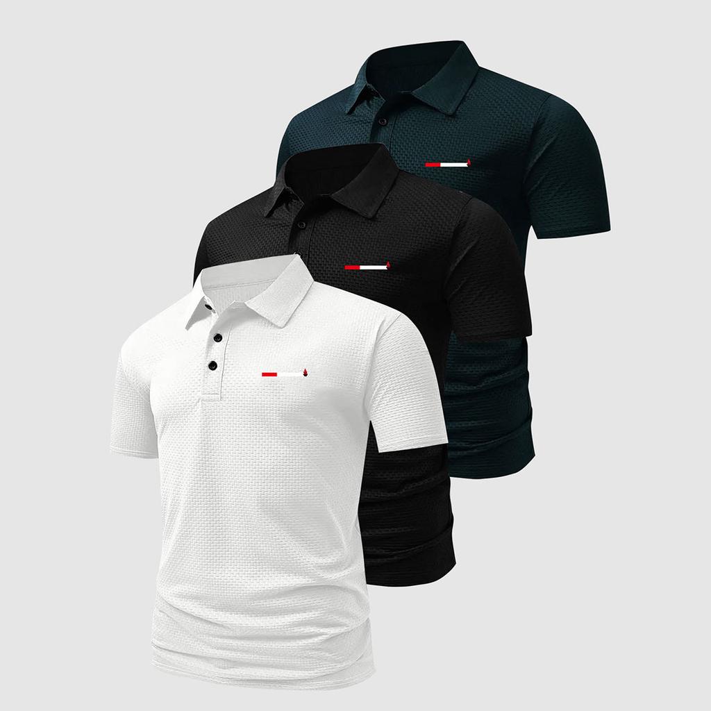 Confezione da 3 Polo a Maglia Waffle da Uomo Stampa a Righe Casual Manica Corta Traspiranti per Uso Quotidiano
