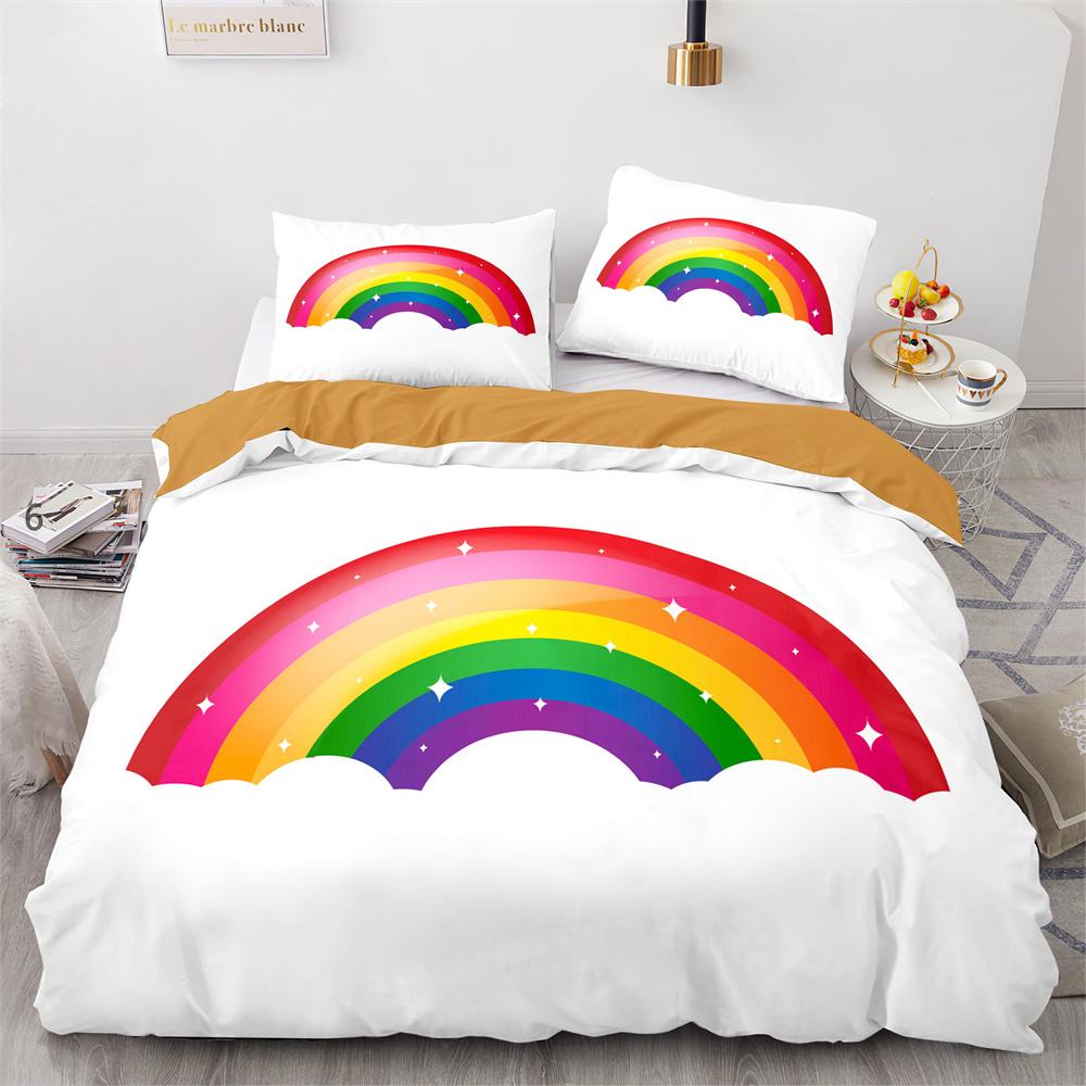 Rainbow Birds Star Duvet Cover Set Twin Full Size Cute Polyester Comforter Cover for Kids Boys Girls Bedding Set Quilt Cover