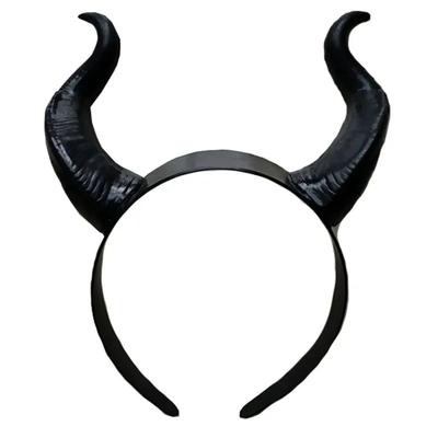 Bull Horn Headband Hair Accessory Women's Black Queen Witch Demon Horns Headpiece Cosplay Christmas Halloween Party Headband