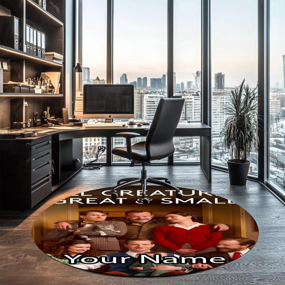 Custom Name All Creatures Great and Small Printed Round Rug Carpet Chair Rug Area Rug Entryway Doormats,for Office Chair Living Room Bedroom Kitchen R