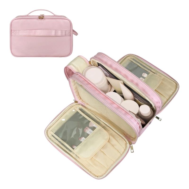 

Waterproof Cosmetic Organizers Bag Featuring Wide Opening Double Zippers Practical Designs розовый