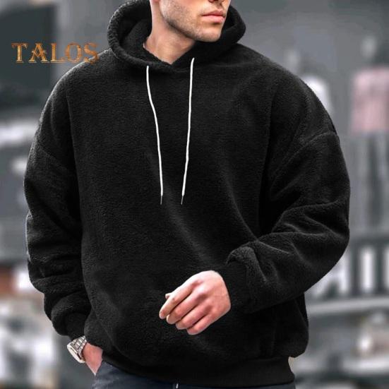 Herren Kapuzenpullover Herbst Winter Einfarbig Kordelzug Lange Ärmel Dicker Plüsch Mit Kapuze Locker Alltagskleidung Lässiges Sportoberteil