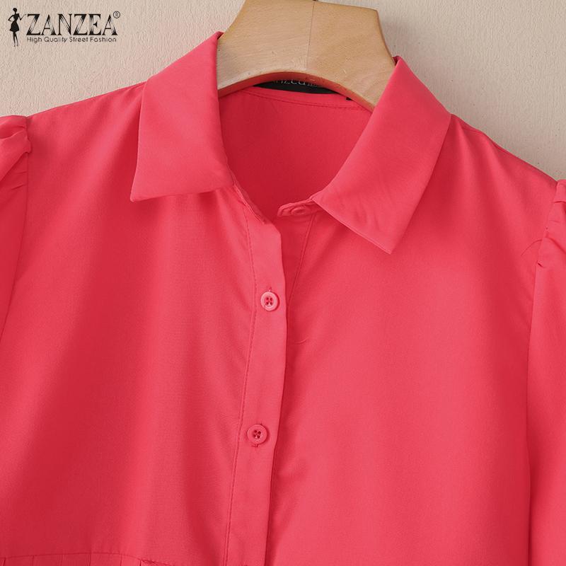 ZANZEA Women Turn Down Collar Summer Casual Short Sleeve Blouse