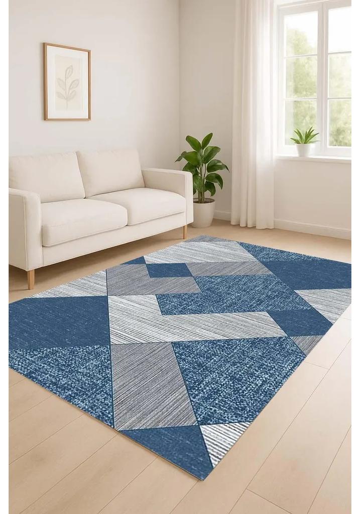 Bohemian Style Carpet Denim Blue Series Carpet Retro Patchwork Woven Printed Decorative Floor Mat Bedroom Living Room Rug