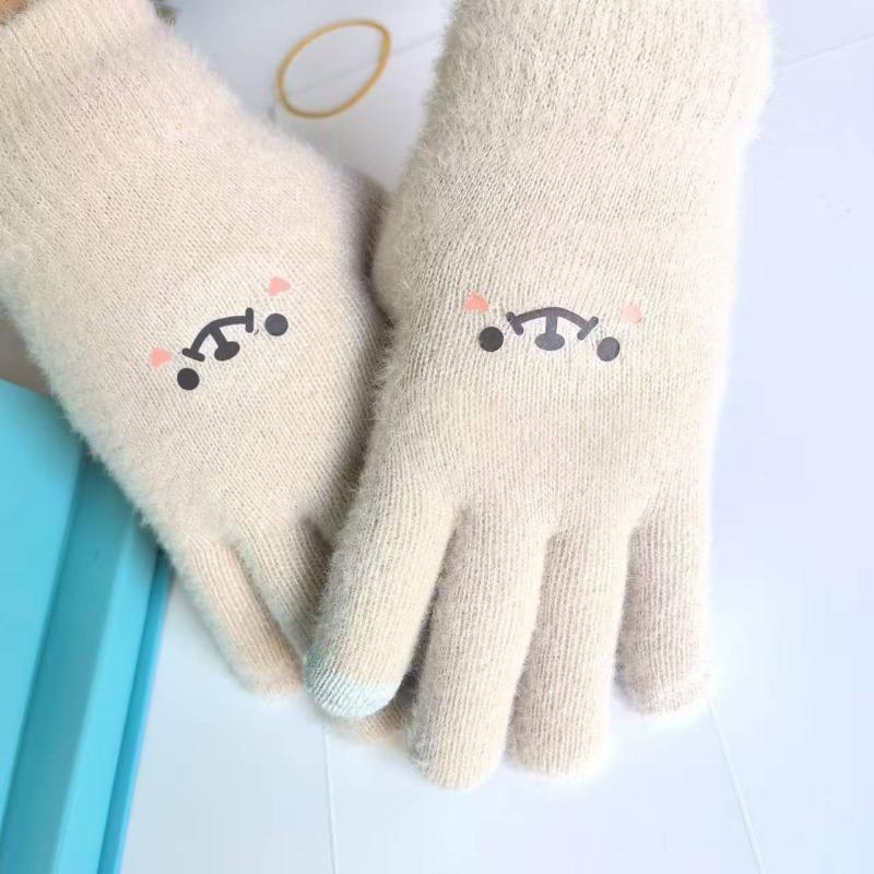 Winter velvet thickened student gloves women's winter cold protection and warmth cute smiley couple five-finger cotton gloves