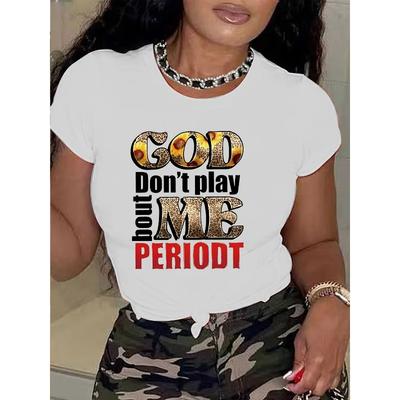 Women's Red "God Don't Play with ME" Bold Letter Graphic Casual Short Sleeve Crew Neck Tee