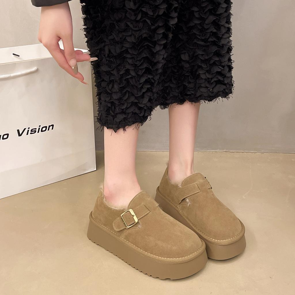 Leather Thick-soled Warm Snow Boots Women's Piled Thickened Women's Shoes Winter New Fluffy Cotton Shoes