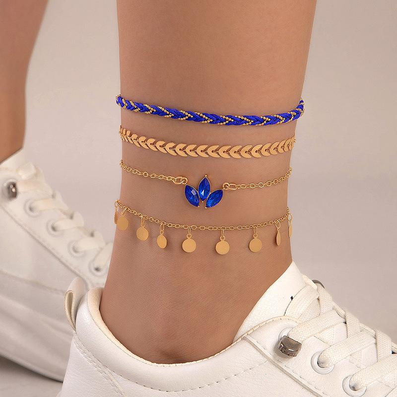 Light Luxury Jewelry, Blue Diamond-encrusted Multi-layer Anklet, Eye Fringe Multi-layer Foot Decoration
