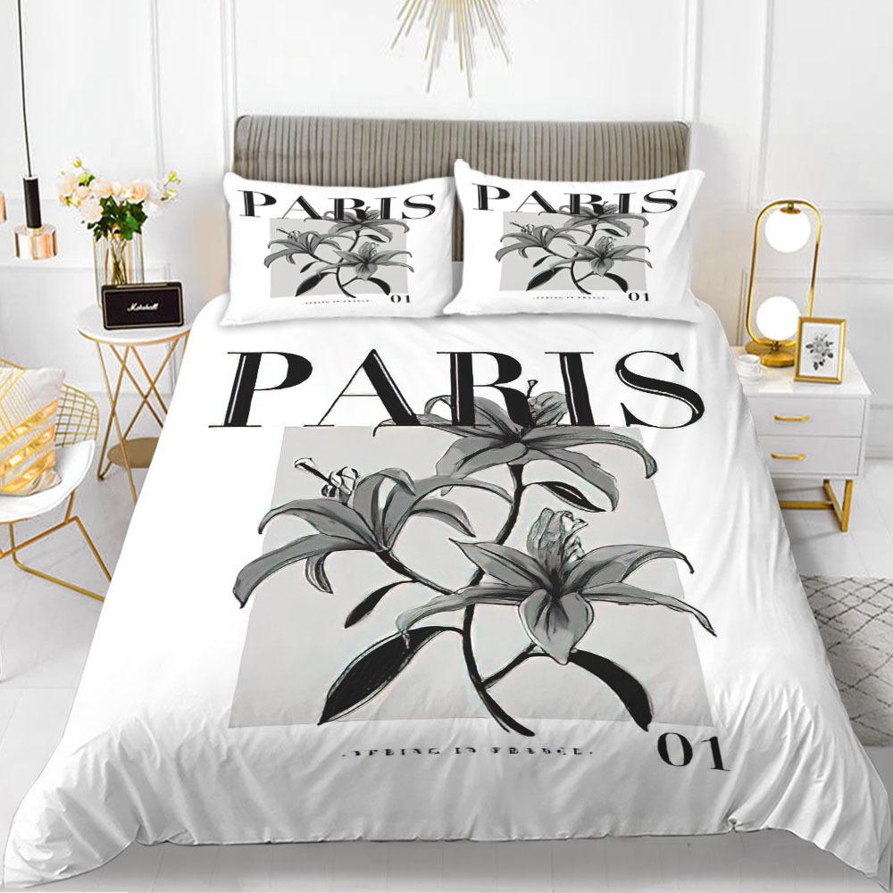 Flower Duvet Cover Set Words White Background with Colourful Flowers Pattern Bike King Size for Boys Girls Polyester Bedding Set