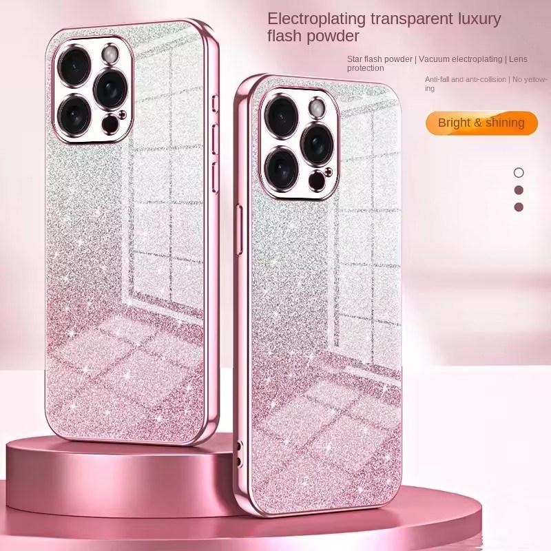 Elektropläterat Glitter Telefonskal För iPhone 16 15 14 13 12 11 Pro Max Plus Stöttåligt Mjukt TPU Baksida
