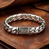 Retro Engraved Pattern Buckle S925 sterling silver Men Bracelet Wide Cuban Curb Chain Fashion Male Silver Wrist Jewelry