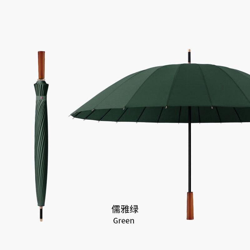 24-Rib Automatic Long Handle Umbrella Men Heavy Rain Windproof Wooden Large Adult