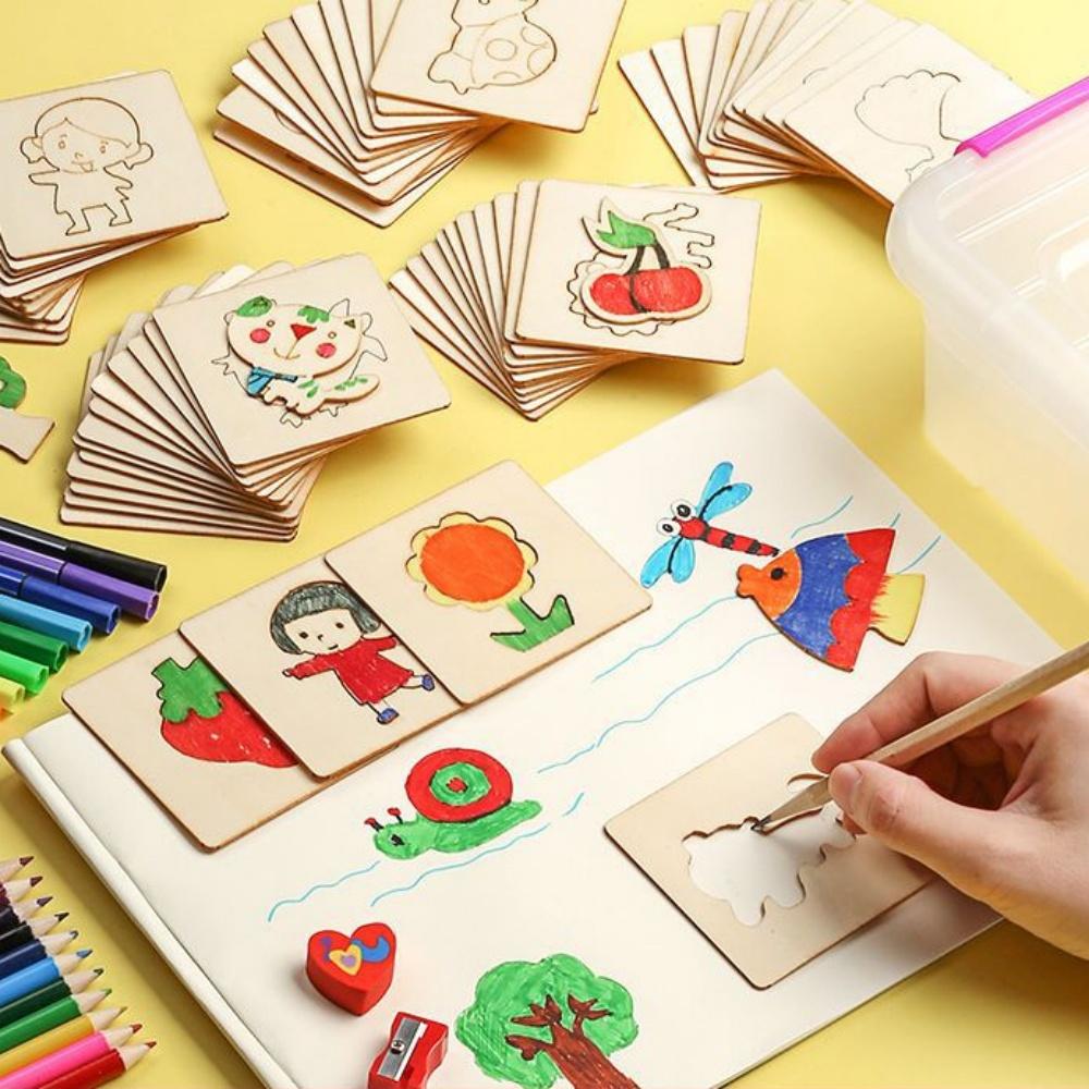 20pcs Wooden Montessori Drawing Stencils Kids DIY Creative Learning Educational Craft Family Interactive Art Painting Gift Toy
