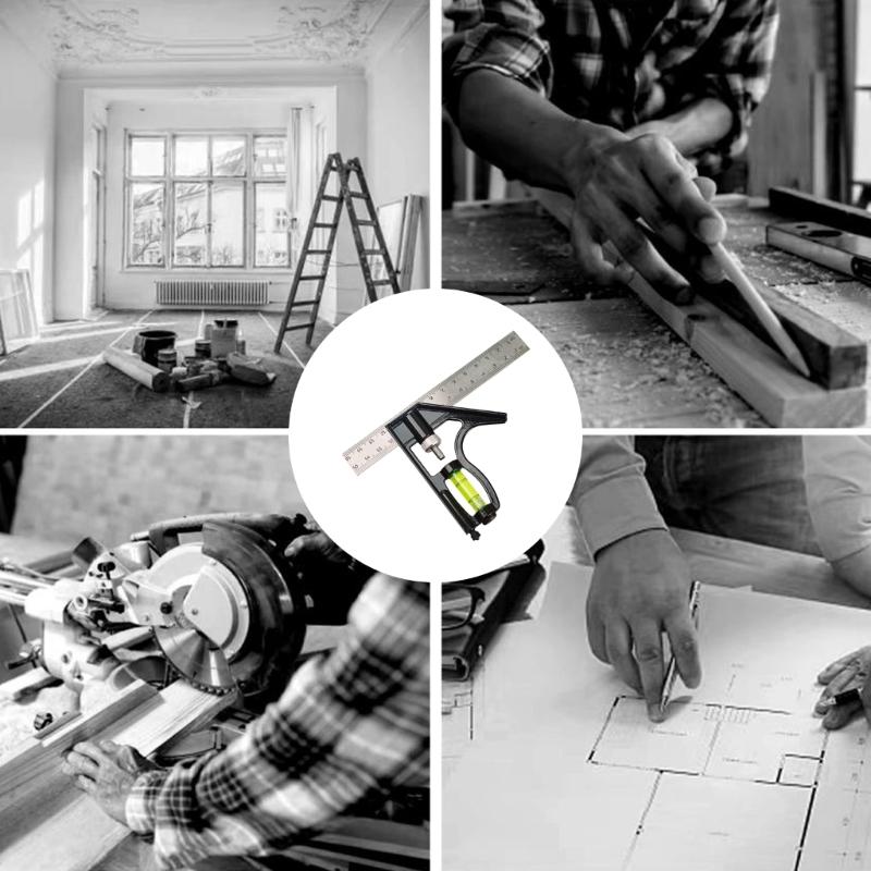 Professional Adjustable Angled Combination Square Ruler for Precise Woodworking Measurements Carpentry Measuring Tool
