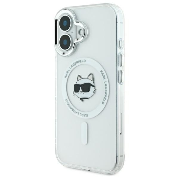 Karl Lagerfeld Klhmp16Shlschh Iphone 16 6.1 Biały/White Hardcase Iml Metal Choupette Head Magsafe