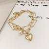 Fashion Chain Love Pearl Double Bracelet Temperament Peach Heart Pendant Bracelet Female College Student Zircon Pulsera