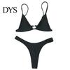 Women Swimsuit 2 Pcs/Set Bikini Set Backless Adjustable Straps Deep V Neck Padded Quick Dry Swimming Three-point G-string Lady Swimwear Water Sports