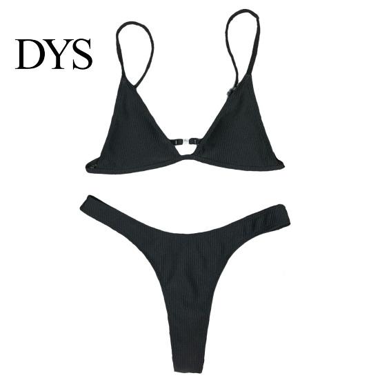 Women Swimsuit 2 Pcs/Set Bikini Set Backless Adjustable Straps Deep V Neck Padded Quick Dry Swimming Three-point G-string Lady Swimwear Water Sports