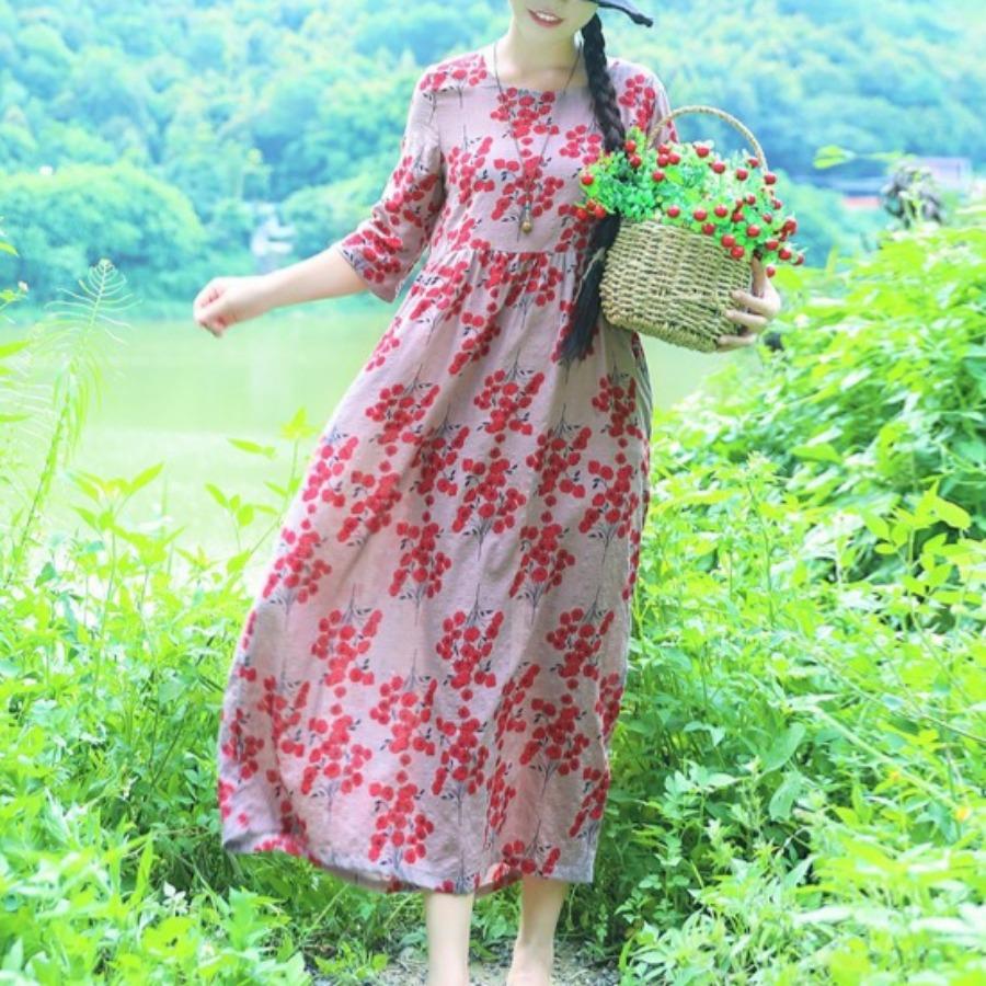 Dámske šaty v etnickom štýle Letné s potlačou veľkých rozmerov nad kolená Dlhé šaty so sedemštvrťovým rukávom