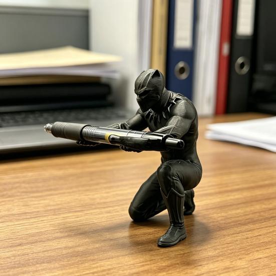 Kneeling Hero Pen Stand, 3D Printed Dark Style Desk Organizer, Action Figure Pencil Holder for Office, Collectible Gift
