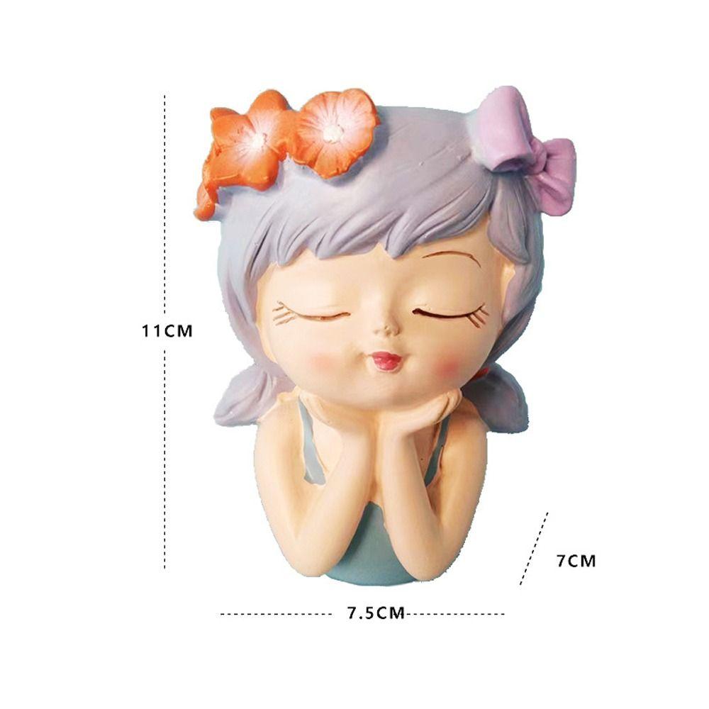 Resin Fairy Flowerpot Girl Statue Succulent Planter Pot Face Planters Pots  Office