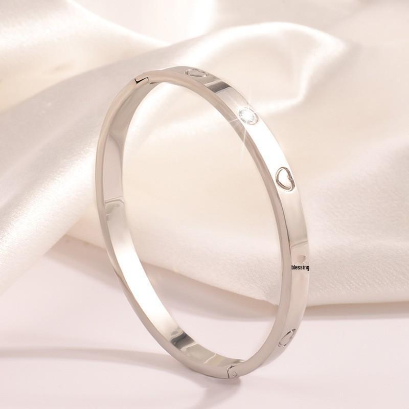Starry Sky Silver Titanium Steel Bracelet for Women - High-End, Versatile, Full Diamond, Non-Fading Fashion Accessory