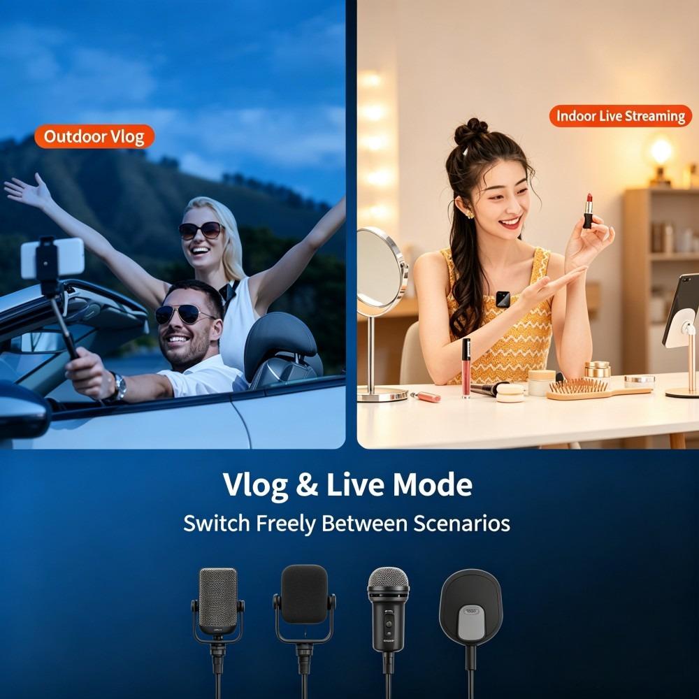 3-in-1 Universal Wireless Lapel Microphone, Noise Reduction Mic For Live Shooting, Compatible With iOS, Android, Computer
