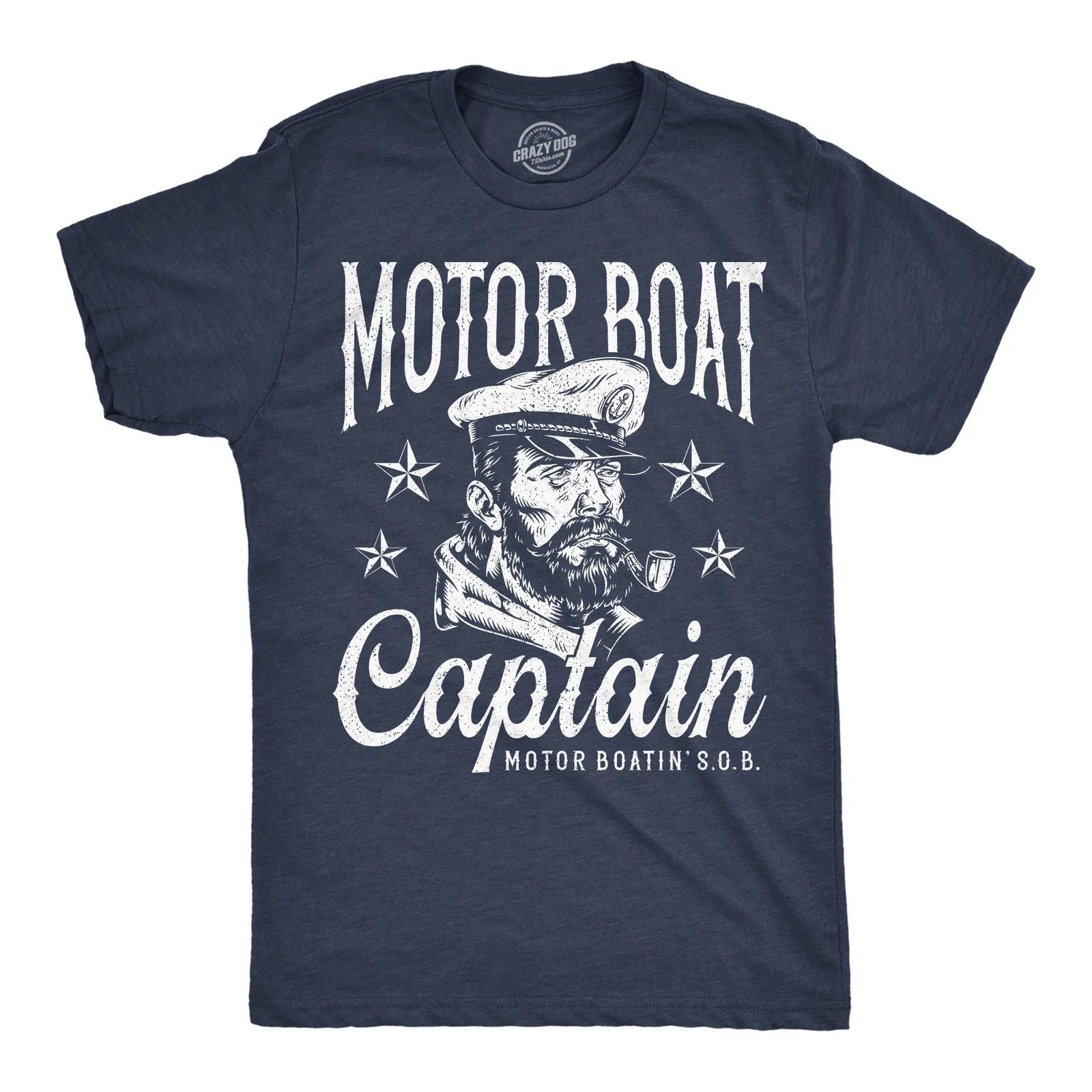 Mens Funny T Shirts Motor Boat Captain Sarcastic Sailor Graphic Novelty Tee for XL
