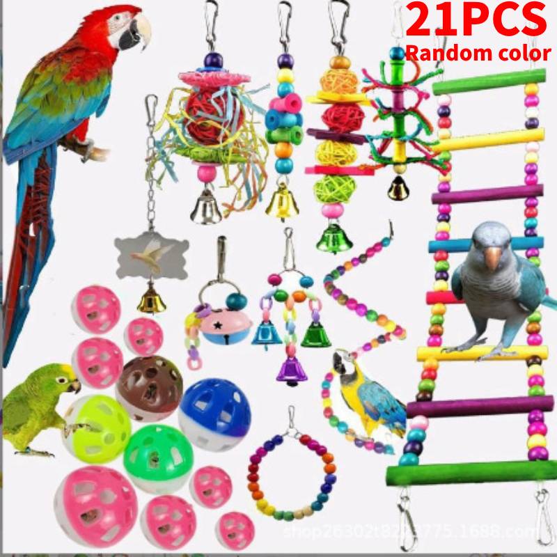 

Попугай 21 шт. Набор игрушек Металлическая веревка Маленькая лестница Подставка Волнистый попугай Корелла Клетка для птиц
