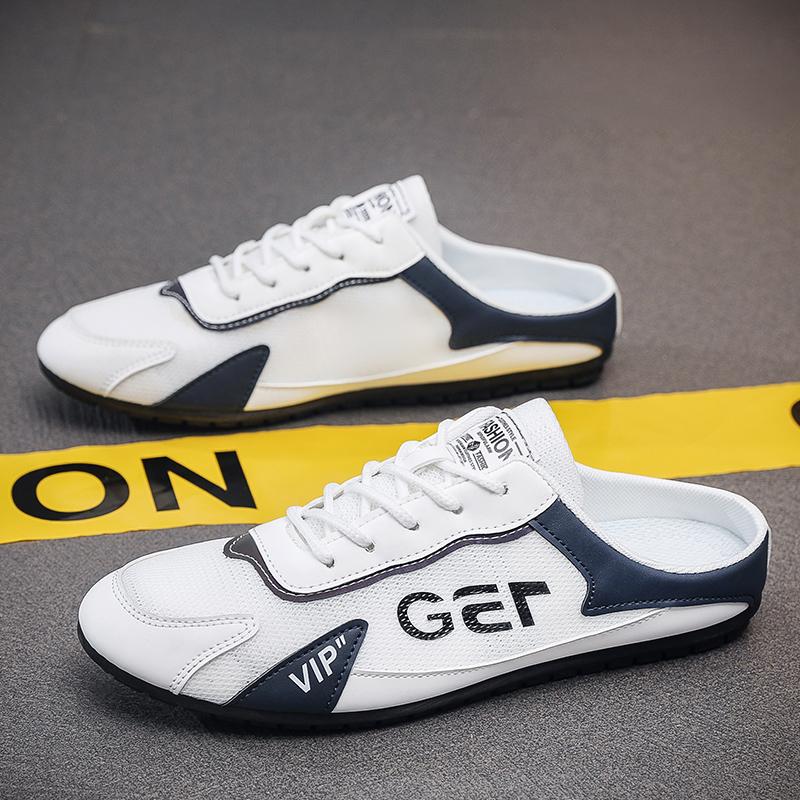 2024 Fashion men New Style lat-soled Wild Flat-bottomed Summer Thin Section Baotou Half Slippers Men Casual Shoes Zapatos Hombre