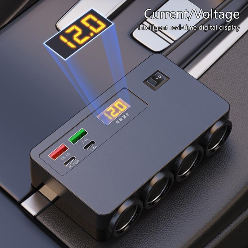 Automotive Power Adapter With Voltage Display 12V 24V Input Fast Charging USB Ports Overheat Protection For Cars Trucks