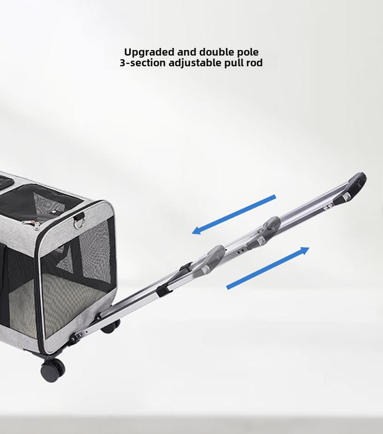 Double-Layer Pet Travel Trolley: Large Capacity, Breathable, Detachable, Handheld & Shoulder Bag for Cats