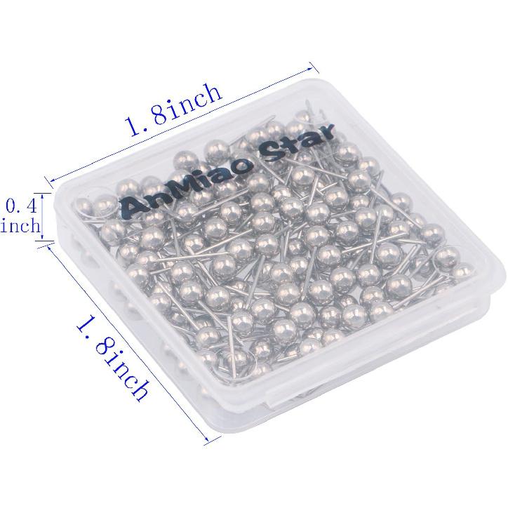 1/8 Inch Map Tacks, Push P, Plastic Round Head, Steel Point, 100-Count, Silver Colors