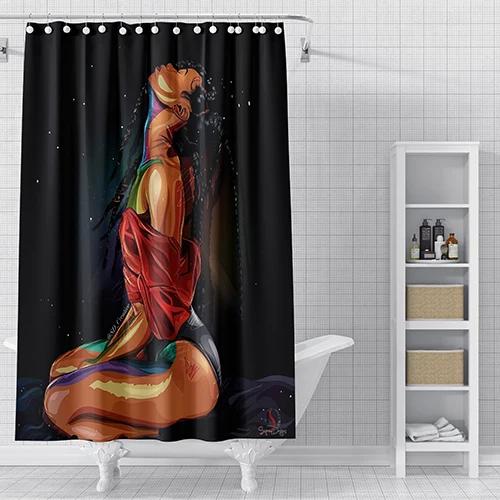 Cartoon 3D moda czarna dziewczyna afroamerykanin kobieta zasłona prysznicowa seksowna nowoczesna elegancka kobieca akcesoria domowe