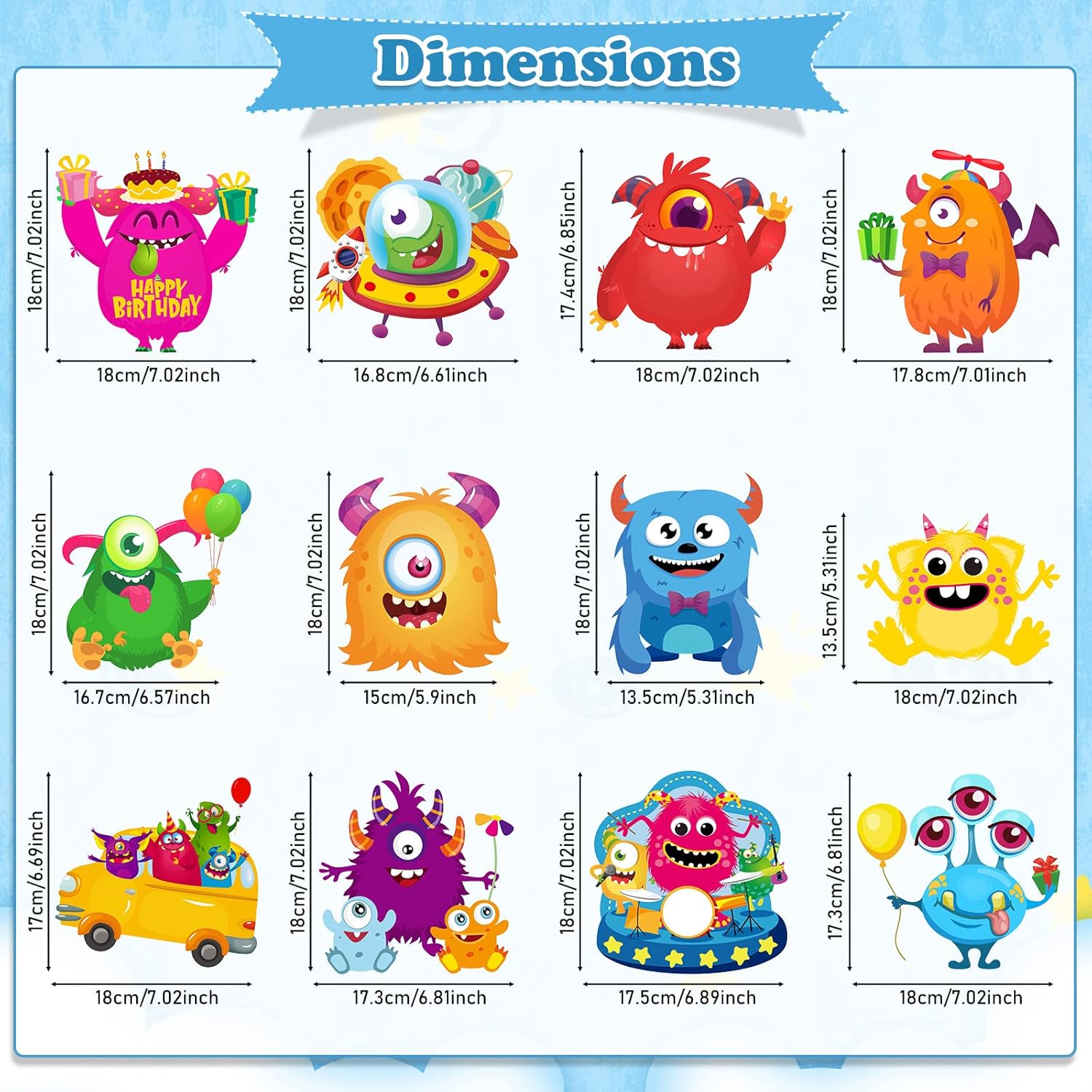 Faccito 54 Pieces Cartoon Monster Hanging Swirls Decoration Little Monster Spiral Streamers Party Hanging Decor for Birthday Party Baby Shower