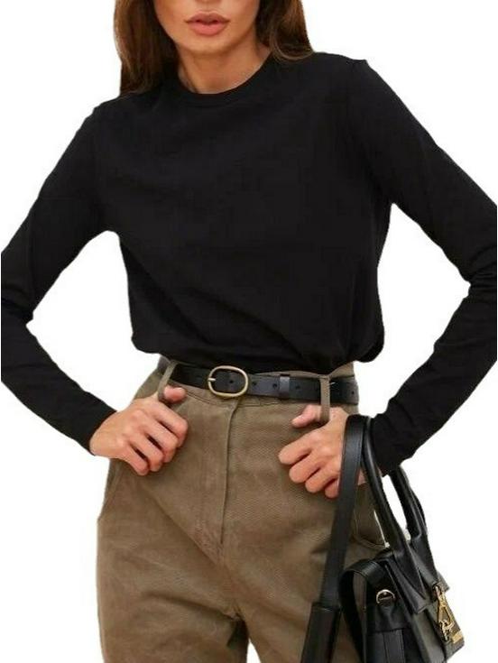 2024 Women's Casual Solid Color Long-Sleeve Round Neck T-Shirt - European & American Fashion Autumn Edition