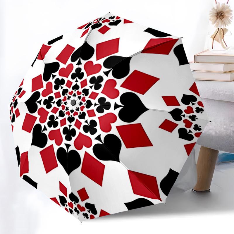 

1pc Playing Cards Print Automatic Umbrella | Portable Foldable 8-Rib Manual Open, Cute Birthday & Holiday Gift for Outdoor yy260107091