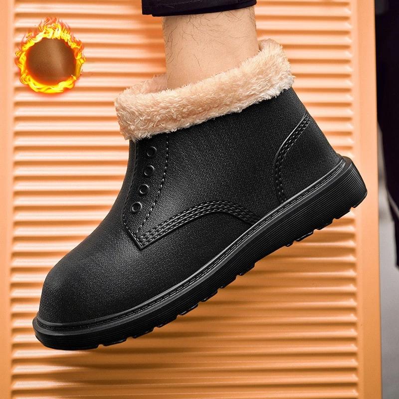 Módní sněhule pro muže Vodotěsné boty do deště Zimní teplé kotníkové boty Protiskluzové gumové boty Pánské platformové boty Venkovní holínky